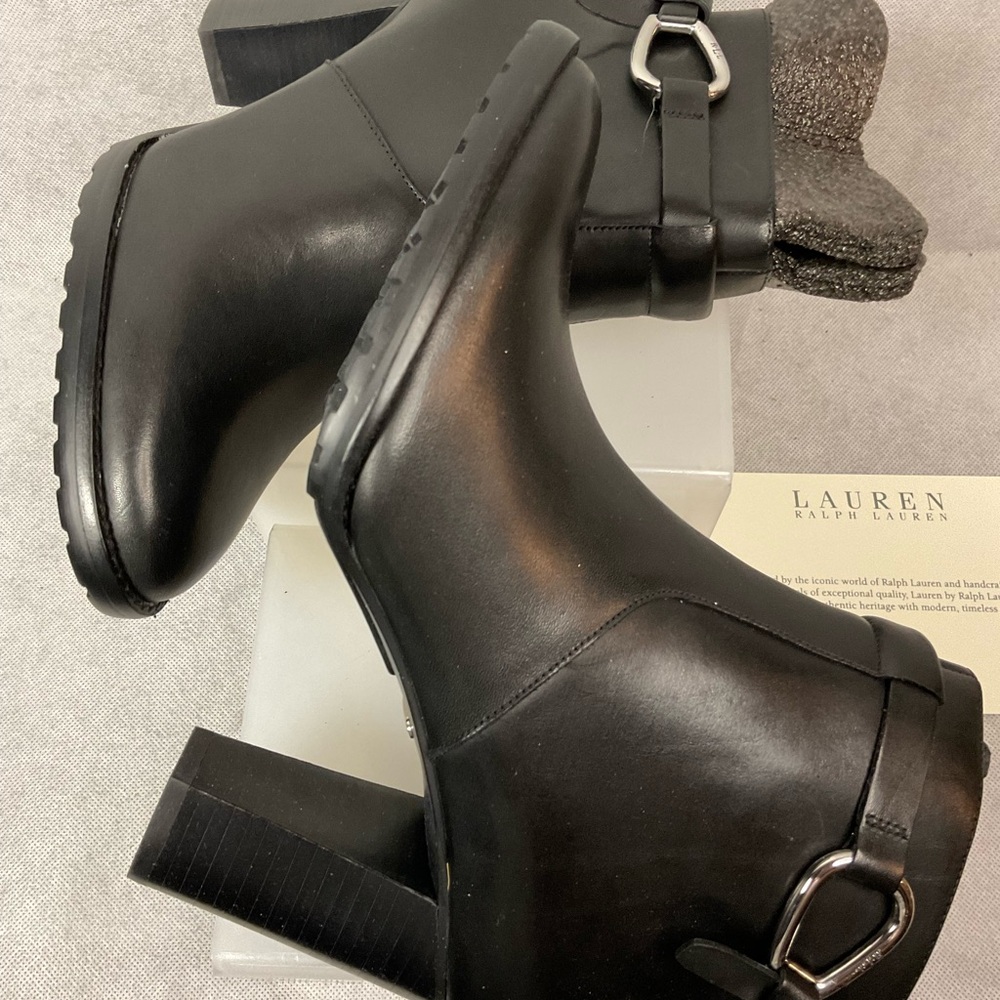 Ralph Lauren Laletta Black Leather Italian High Heel Ankle Booties- Brand New